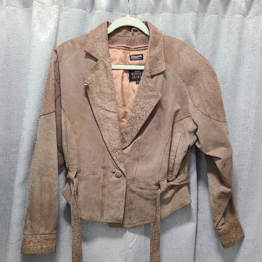 Vintage 80’s Leather Cropped Moto Jacket Brown‎ with Belt